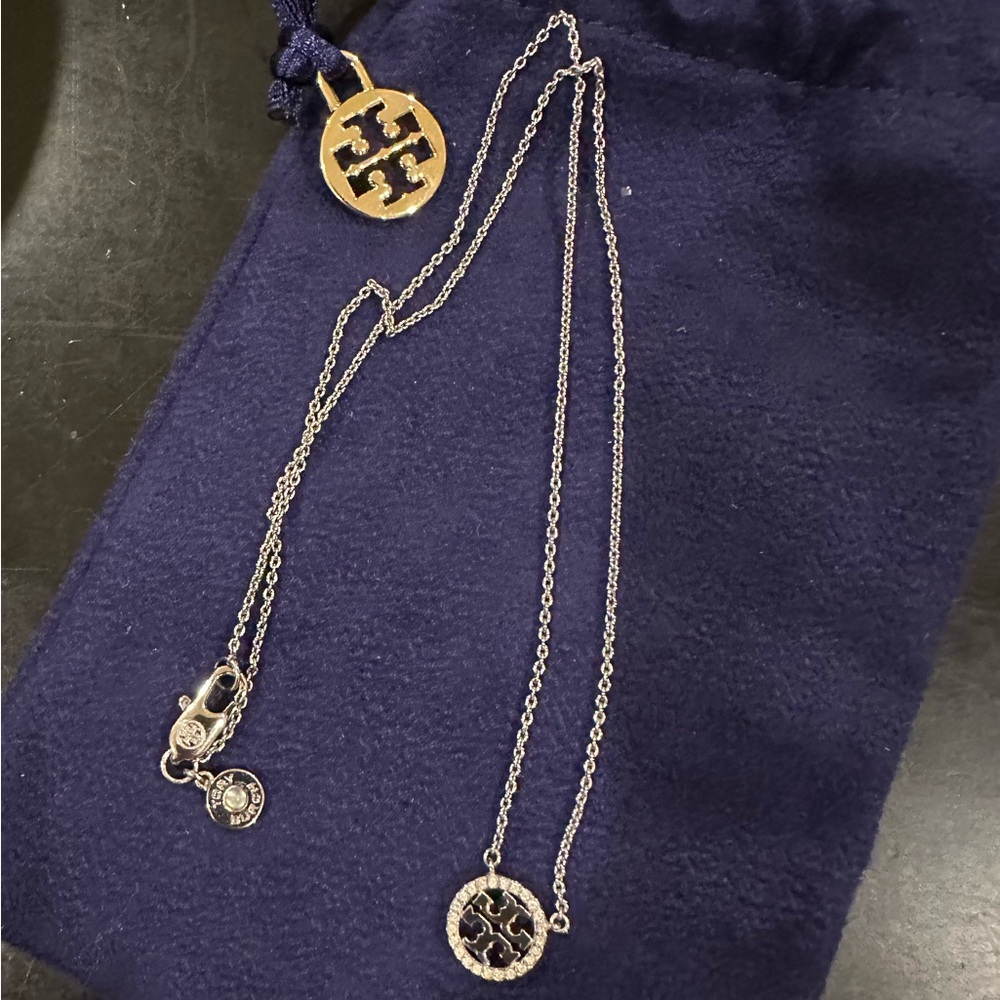 Tory Burch pave logo necklace